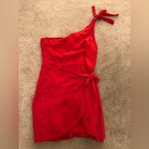 Red dress , lined with one shoulder strap